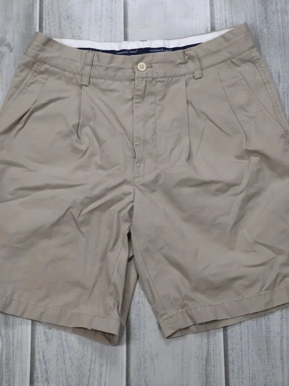 Vineyard Vines Men's Beige Solid Chino Link Shorts 9" Cotton Regular Fit Size 32